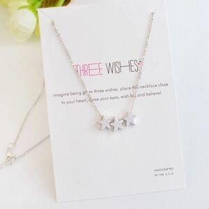 Silver Tone Wishes Three Stars Necklace on Card